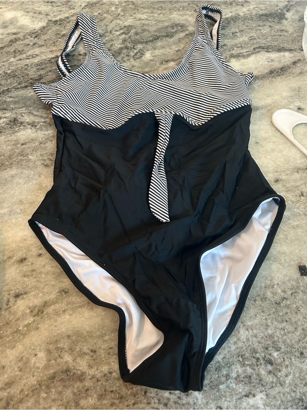 Black One-Piece Swimsuit with Striped Bust Detail size small